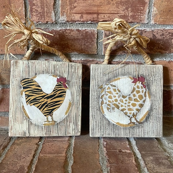 Handmade Terra Cotta Red Clay Chicken Wall Hangings Set of 2 - Picture 1 of 6